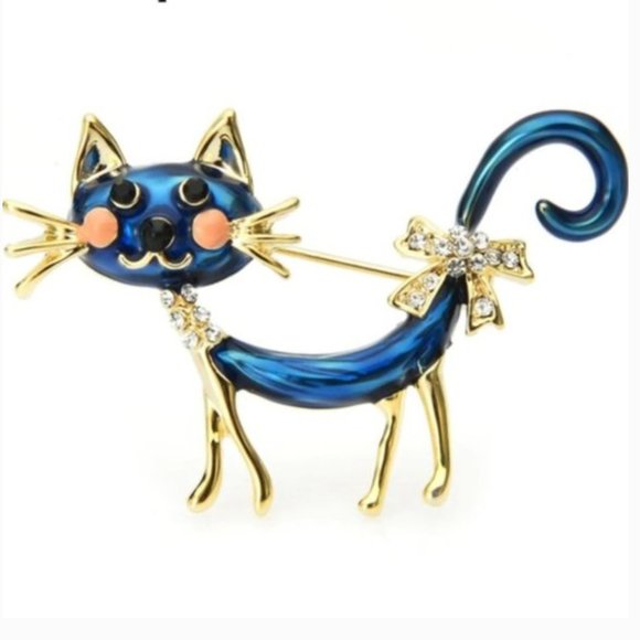 Jewelry - NEW Exquisite 18K Gold Czech Rhinestone Cat Brooch